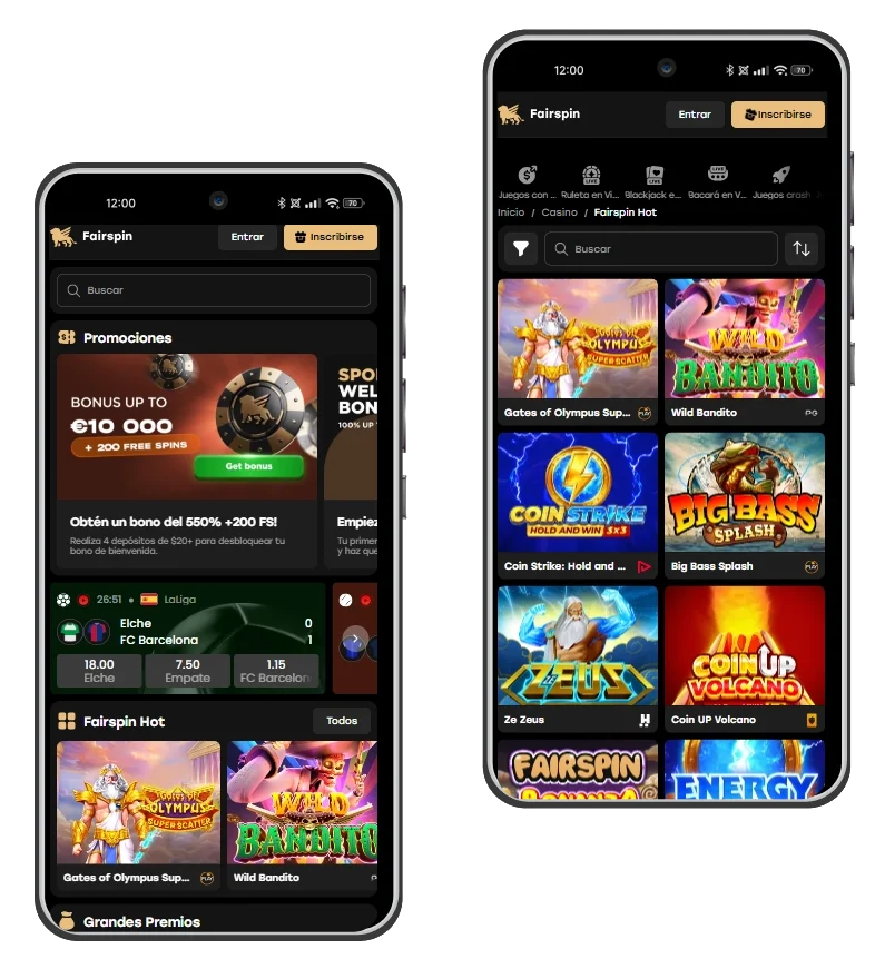 Versión móvil de Fairspin Casino para smartphone